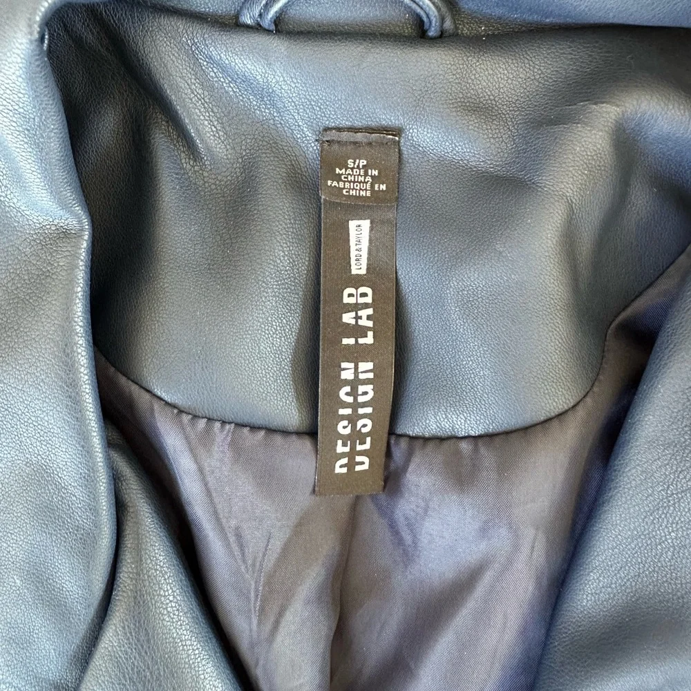 Embroidered Blue vegan Leather Jacket - Picture 2 of 3